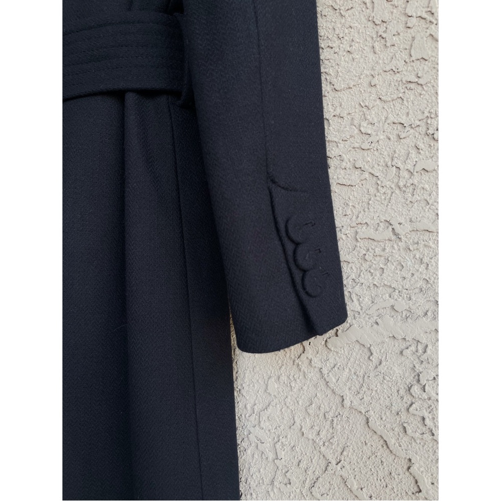 MANGO Navy Blue Belted Wool Trench Coat Dark Navy Flap Overcoat XXS— Fits XS too - Picture 13 of 17